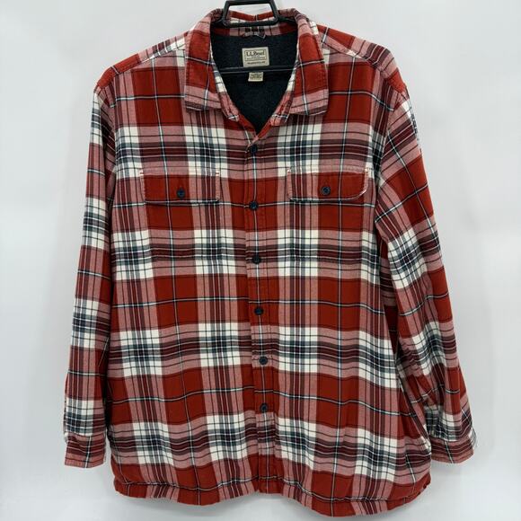 LL BEAN Mens Fleece Shacket Flannel Plaid Shirt Size XXL Button Long Sleeve Warm - Picture 1 of 10